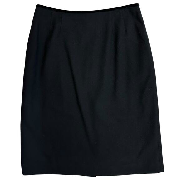 2/$15 Kasper Pure Wool Skirt Black Velvet Trim Slit Solid Office Career Size 12 - Picture 1 of 4